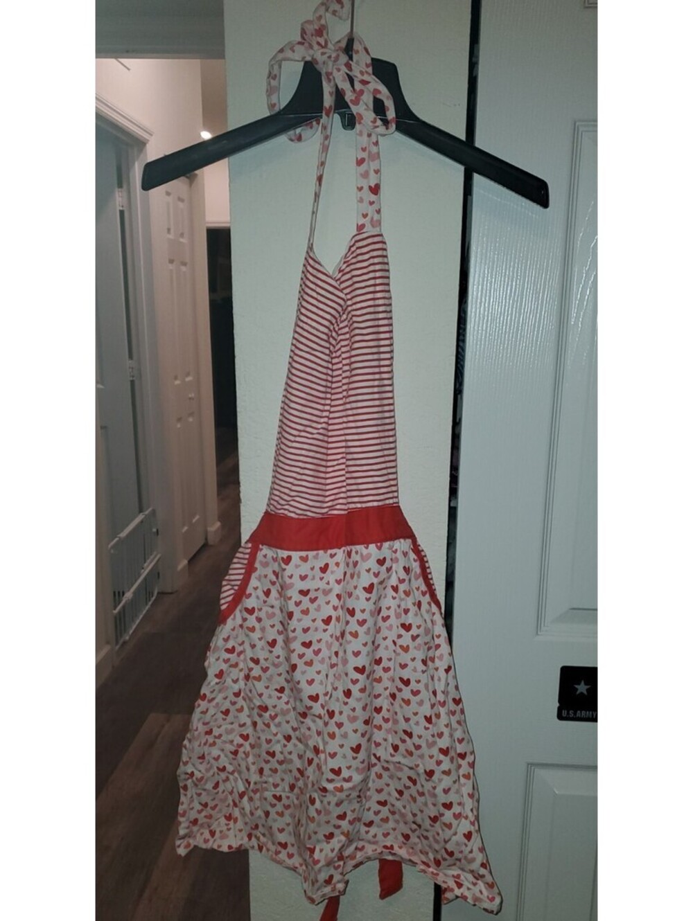 HEARTS & STRIPES RED & WHITE KITCHEN APRON 100% COTTON